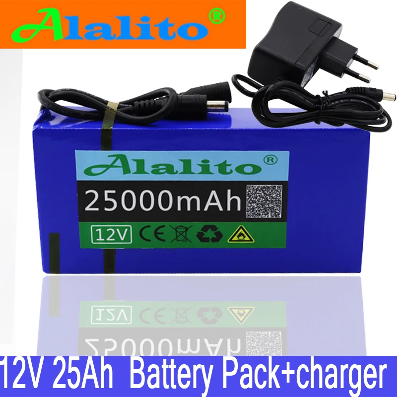 

High quality super rechargeable portable 12v 25Ah lithium ion battery pack DC 12.6V 25000mAh battery with US EU plug
