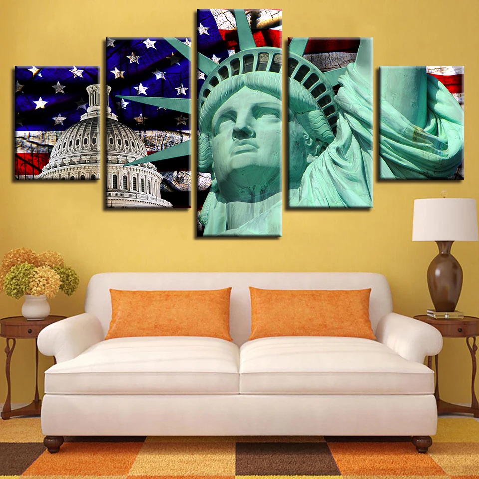 

Canvas Modern Prints Wall Art 5 Pieces American Flag Statue Of Liberty Paintings Decor Living Room Frame Modular Pictures Poster