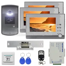 DIYSECUR Strike Lock Video Door Phone Doorbell Video Intercom Remote Control RFID Metal Outdoor Camera 1 Camera 3 Monitors