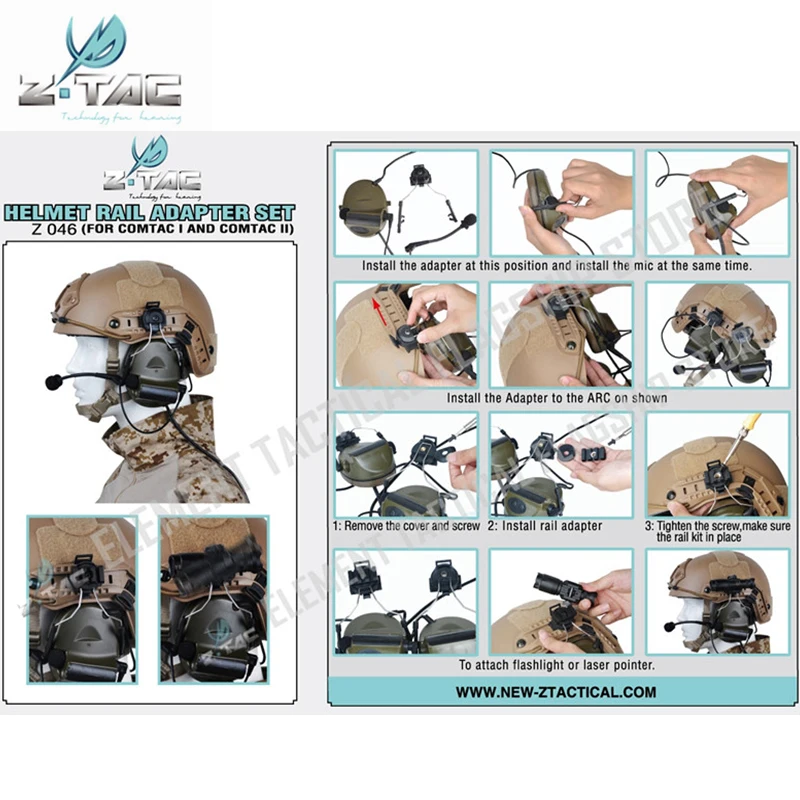 Комплект адаптеров для наушников и гарнитуры Z Tactical Peltor COMTAC I II Airsoft IPSC запчасти