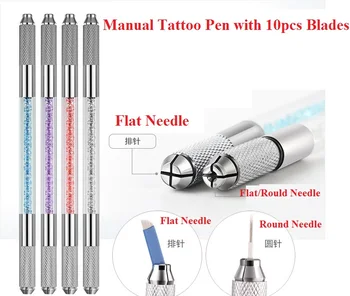 

Double Heads Microblading Pen Tattoo Machine Permanent Makeup Eyebrow Tattoo Manual Pen With 1pc Pen+10pcs Blades Free Shipping
