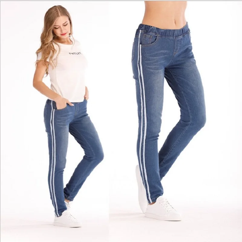 High Waist Jeans Woman Side Striped Patchwork Skinny Jeans All Matched Casual Pants Brief Slim Winter Boots Jeans Plus Size 5XL High Waist Jeans Woman Side Striped Patchwork Skinny Jeans All Matched Casual Pants Brief Slim Winter Boots Jeans Plus Size 5XL