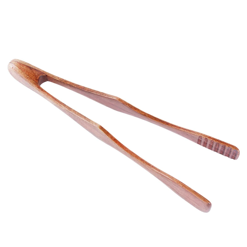 Wooden Cooking Kitchen Tongs Food BBQ Tool Salad Bacon Steak Bread Cake