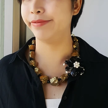 

Lii Ji Chunky Plated Natural Clear Quartz Agate Flowers Jade Clasp Handmade Knitting Necklace For Women Fashion Jewelry