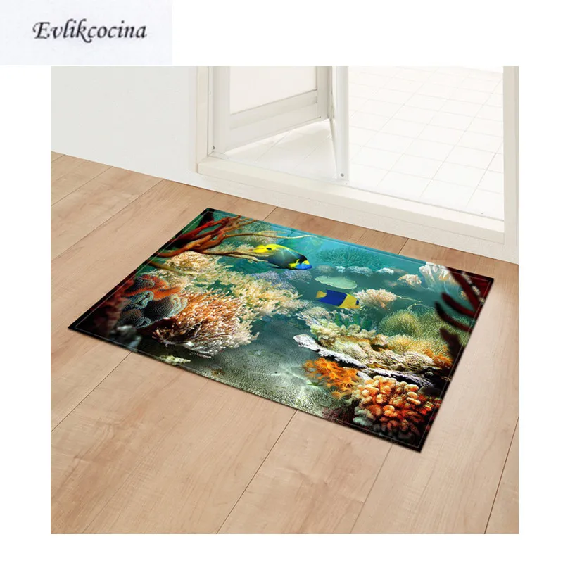 Free Shipping The Seabed Fish Rug Water Absorption Bath Mat Floor