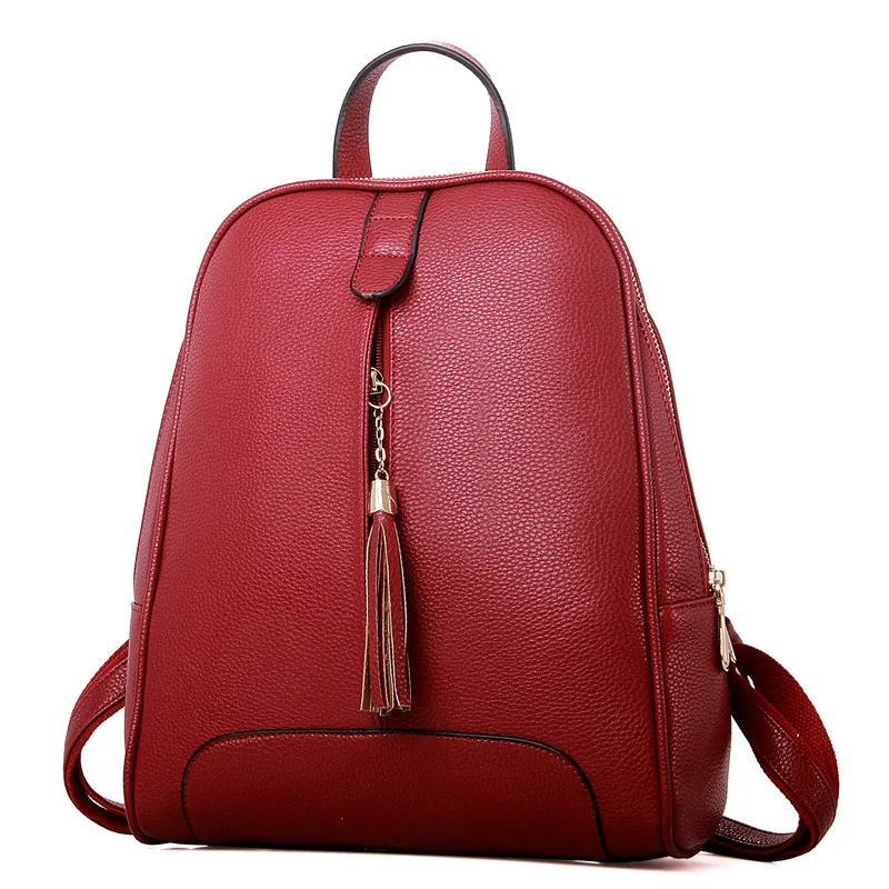 Women Leather Shoulder Bag Fashion Korean Female Mini Small Tassel Backpack School Bags For Teenage Girls