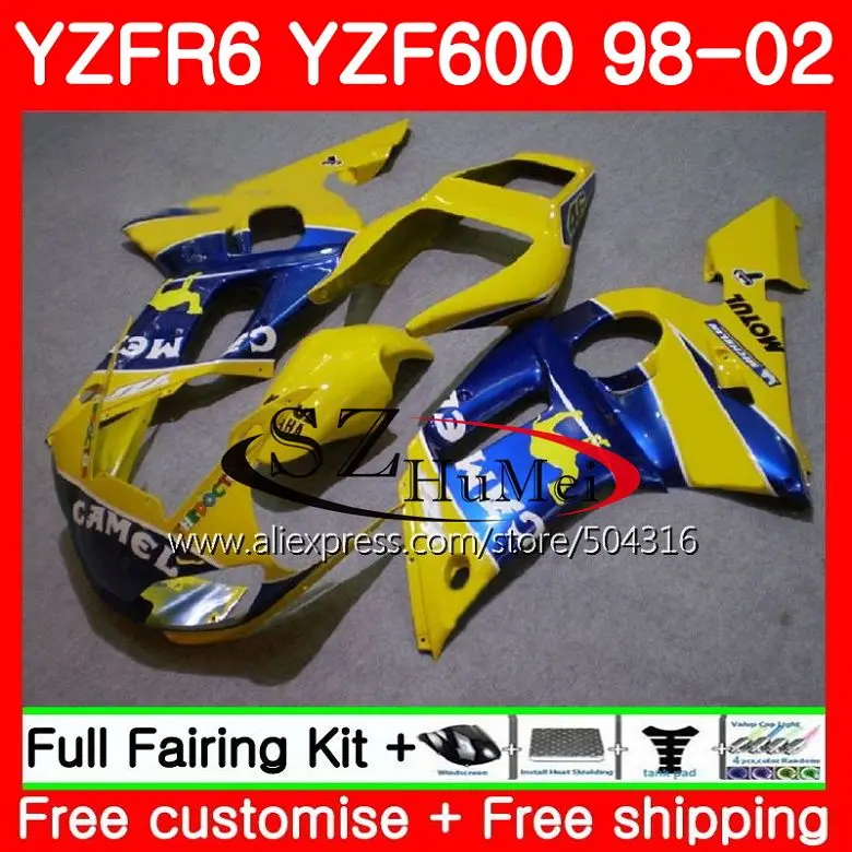 Корпус для YAMAHA YZF600 YZF-R600 синий желтовато-коричневый YZFR6 98 99 00 01 02 66SH3 YZF 600 YZF-R6 YZF R6 1998 1999 2000 2001 2002 обтекатели
