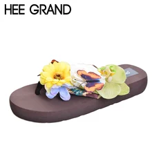 HEE GRAND/ г.; Летние вьетнамки без застежки; повседневная обувь на толстой подошве; обувь на платформе с цветами; женские удобные шлепанцы; 7 цветов; XWT576