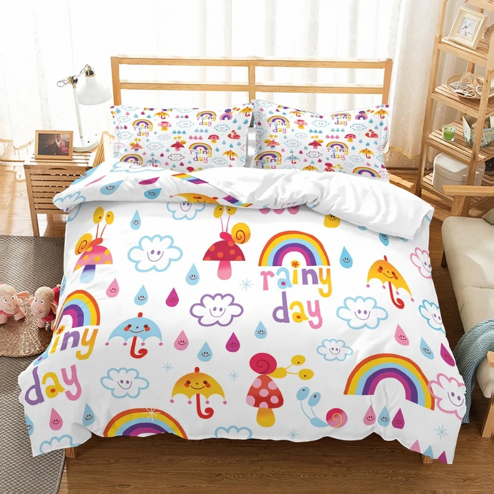 Cartoon Rainbow Kids Microfiber Bedding Set Duvet Cover Set Animals 3D Print Bed Linen Set Pillowcase Twin Full Queen Bedclothes