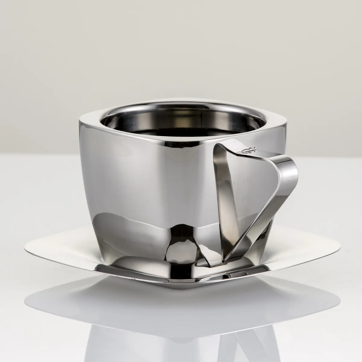 Высококлассная двухслойная нержавеющая сталь эспрессо Кофейная чашка блюдце наборы ручка двухслойные чашки квадратный металлический Xicara Copo Taza светильник