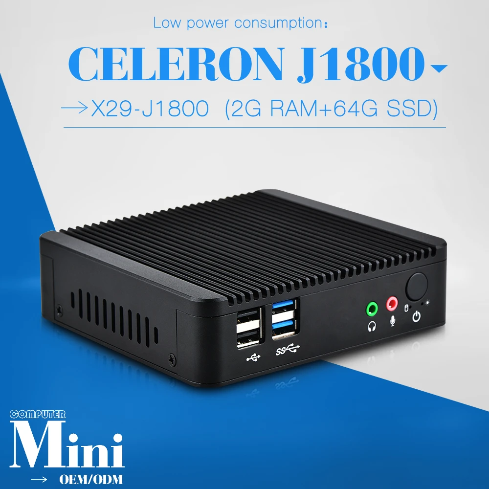 Hot selling mini desktop computer thin client hosts linux J1800 dual core 2g ram 64g ssd support performance 3D graphics