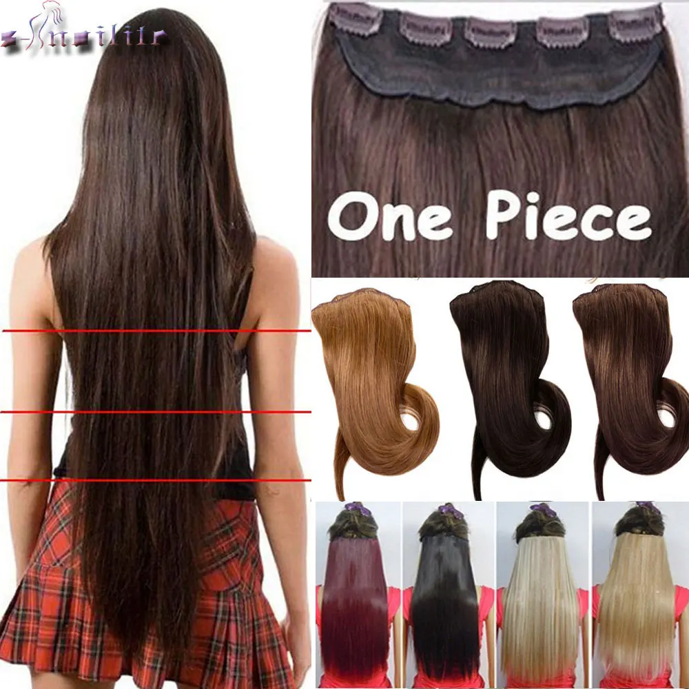 S-noilite 18-30 inches Clip in One Piece Hair Extensions 3/4 Full Head 5 Clips Hair Extention Synthetic Real Natural Hairpiece