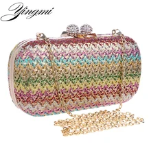 YINGMI Knitted Design Women Evening Bags Diamonds Purse Metal Day Clutches Messenger Bag Chain Shoulder Bags