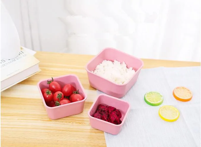 

3pcs/lot Wheat Straw Microwave Tableware Bento Box Biodegradable Natural Student Portable Food Storage Box Lunch Box OK 0885