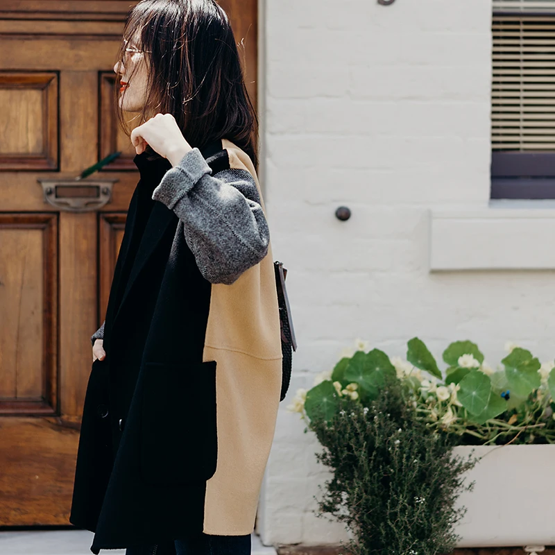 

W2122 Commuter Literature and Art Coloured 100% Wool Wool Cloth Jacket Loose and Large Edition Woman 18Dongxin