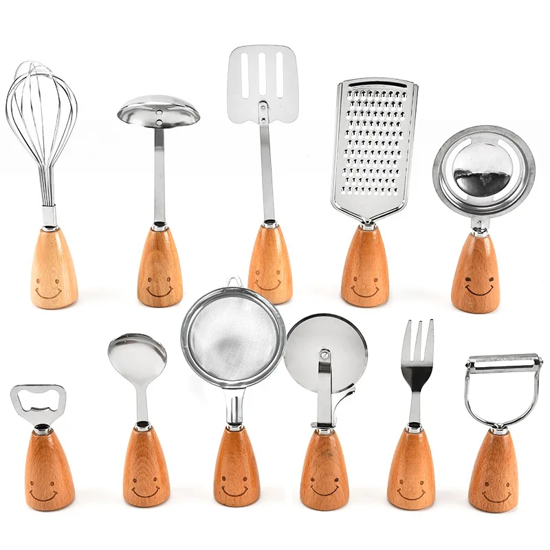 

Smile Face Kitchenware Set Household DIY Baking Set Beech Smile Face Kitchen Tool Set Fork Spoon Shovel Cooking Gadgets