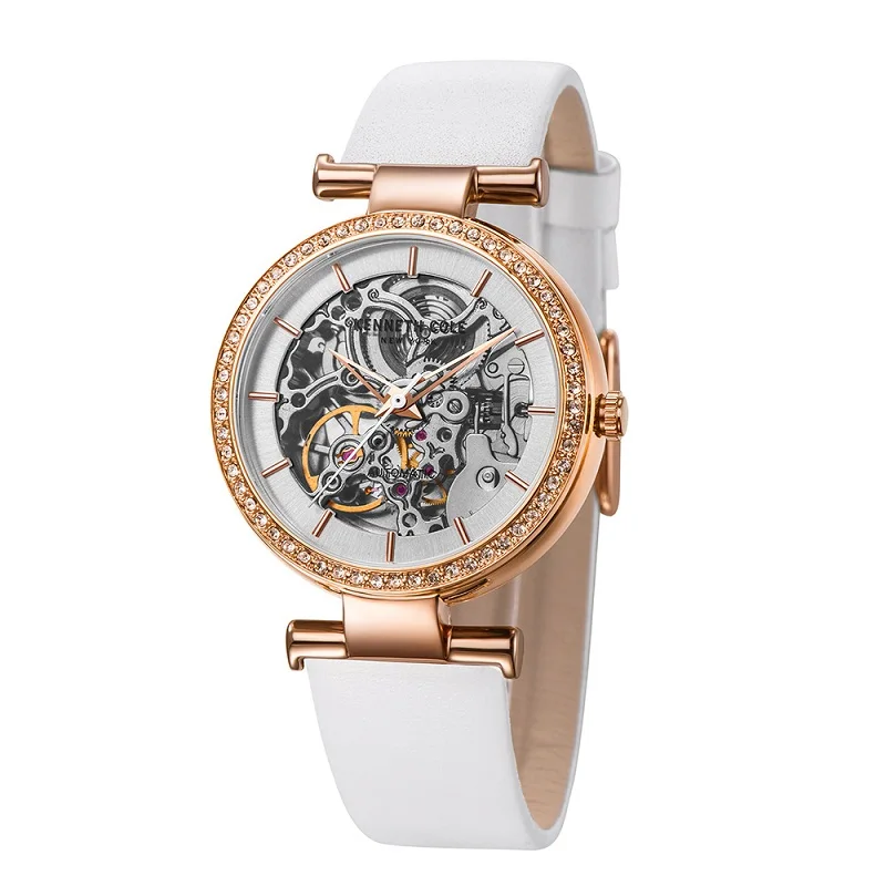 Kenneth Cole оригинальные женские часы автоматические механические Женские часы KC15107001 с кожаным ремешком цвета хаки белые роскошные Брендовые Часы - Цвет: KC15107001
