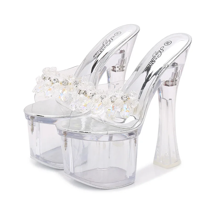 Женские босоножки на очень высоком каблуке 18 20 см Прозрачные Свадебные туфли