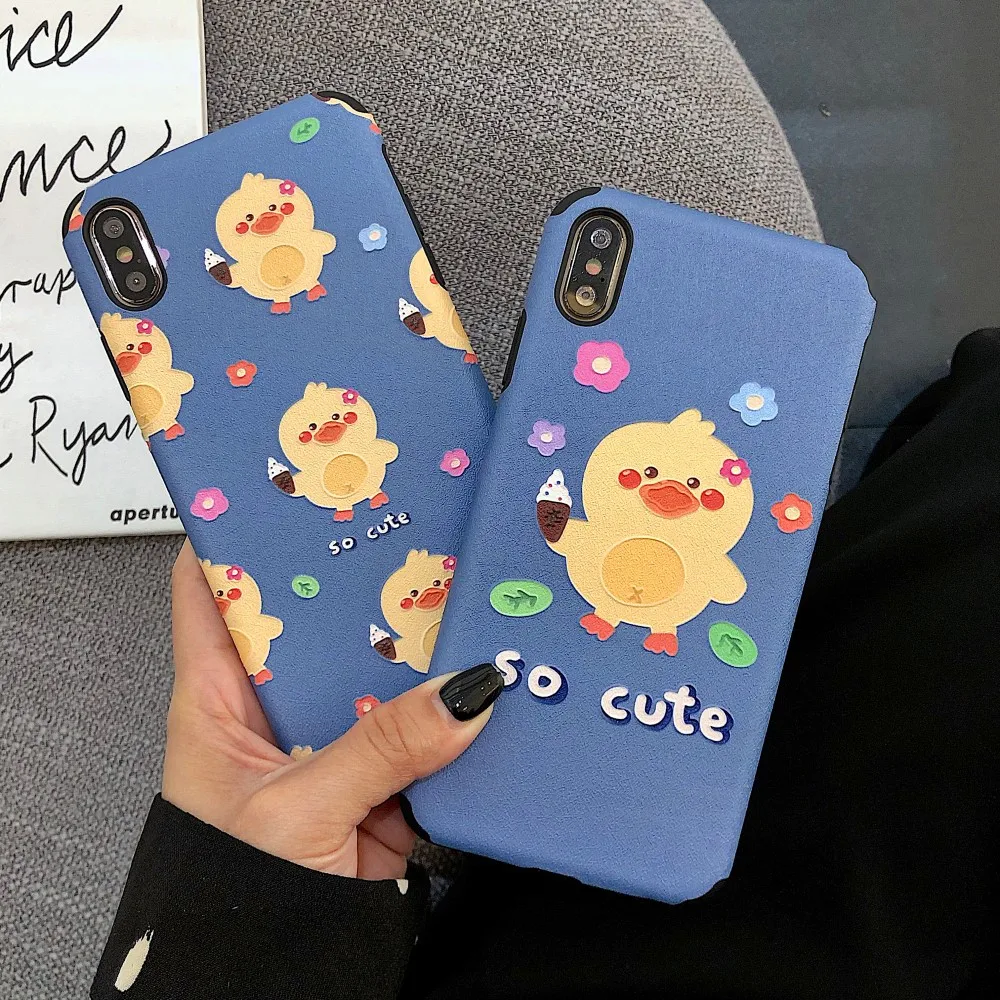 

Cute Duck Flower Relif Matte Phone Case For huawei P20 P30 pro V20 Honor 8x 10 Nova 4e 3 3e 2s mate 20 pro Silicone Cover Funda