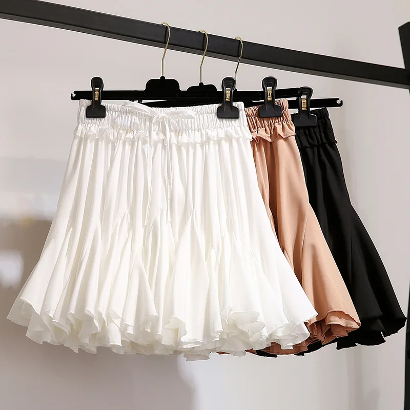 

Summer Lolita Short Puff Skirts Sweet Sashes Ruffles A-line Patchwork Skorts Mini Skirts