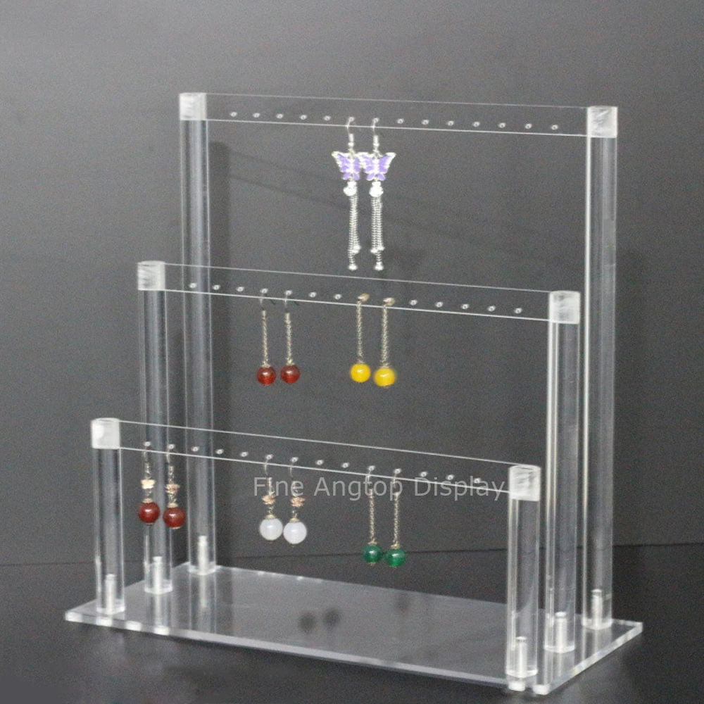 Assembled Earring Organizer Acrylic Modern Stand Holder Premium Plexiglass 42 Holes Jewelry Home Storage Store Gallery Display acrylic jewelry holder standing display bar solid retail display for bracelets hair ties home vanity