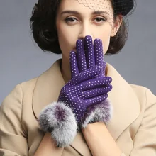 Новинка года; сезон осень-зима; женские умные милые модные перчатки в горошек с кроличьим мехом; женские перчатки с сенсорным экраном; варежки