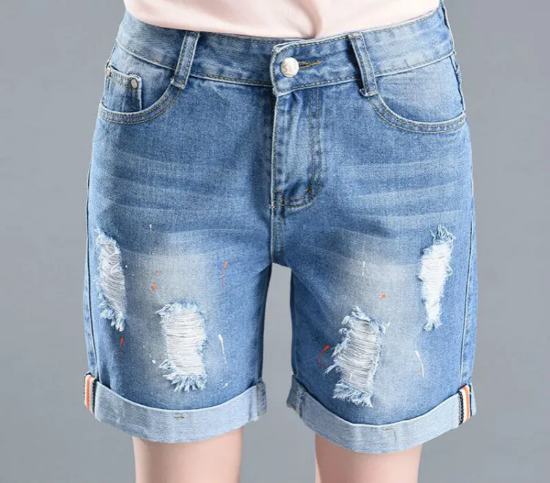 JOYINPARTY Большие размеры прямые шорты из джинсовой ткани с дырками свободные джинсы для женщин 55-100 кг