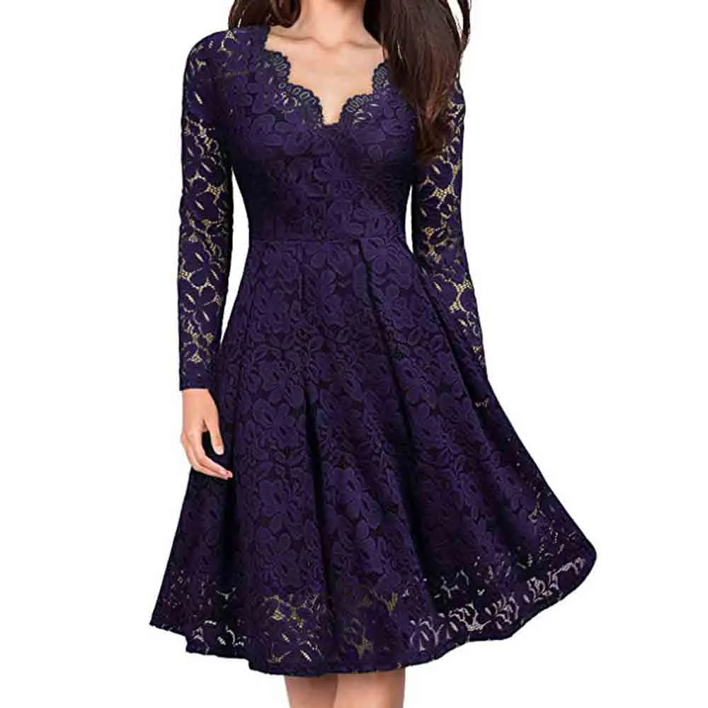 

Autumn Lace Retro Vintage Dress Slim Elegant Casual Long Sleeve Party Dresses Christmas Bodycon Dress Plus Size Vestidos13.6-30