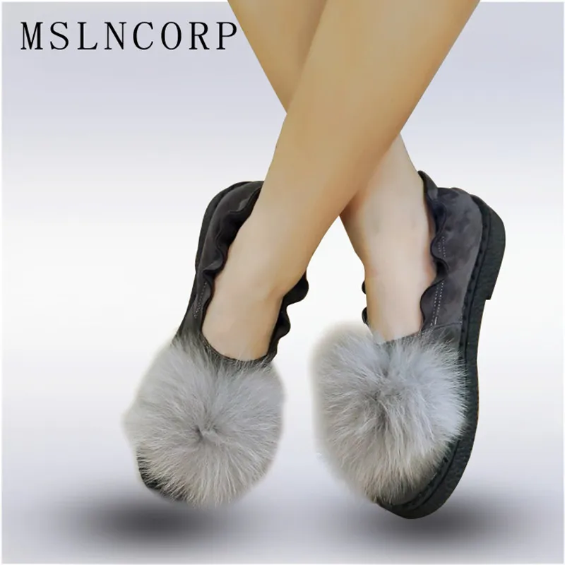 

Plus Size 34-45 Casual Women Shoes Winter Real Rabbit Fur Platform Flats Warm Loafers Ladies Shoes Slip On Ladies Zapatos Mujer
