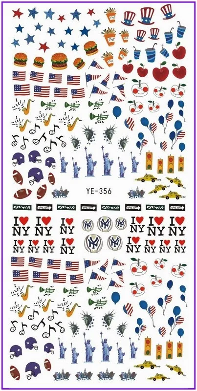 Переводная наклейка для ногтей стикер мультяшка для ногтей цветок пляж корабль Нью-Йорк Морская звезда солнцезащитные очки YE354-359