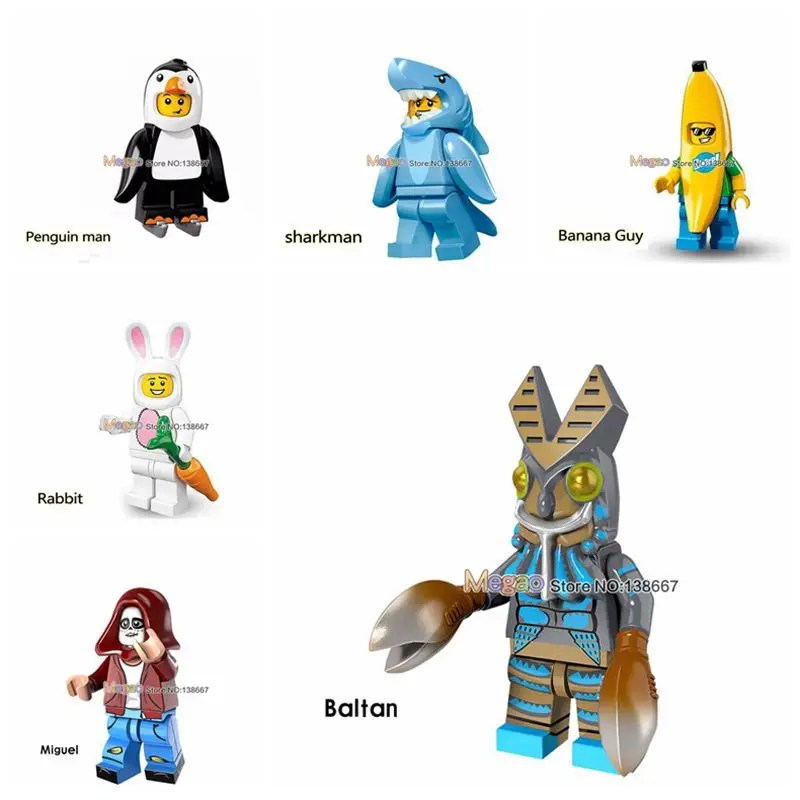 

Single sale Sharkman Penguin man Banana Guy Rabbit Miguel Collection Action Figures Legoing Building blocks Bricks Gifts Toys