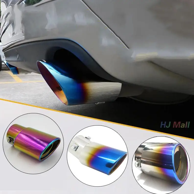 Car Curved Tail Throat Rear Universal Stainless Steel Car Rear Round font b Exhaust b font