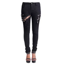 Devil Fashion Sexy Black Slim Fit Gothic Pants Trousers for Women Punk Skeleton Zipper Pockets Hollow Out Thick Ladies Leggings