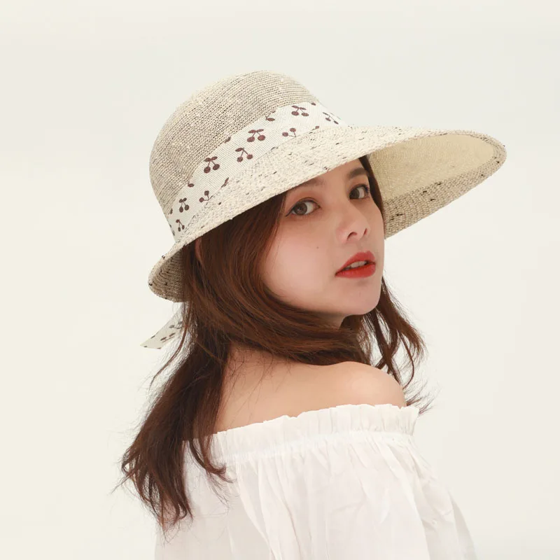 Women Sunshade Hat Widen Brim Bowknot Decor Breathable Beach Cap for Summer NGD88