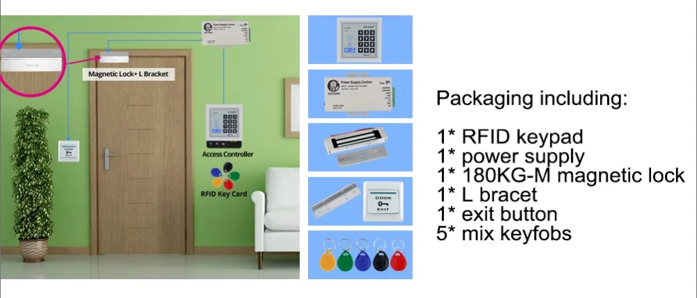 OBO Hands система контроля доступа комплект 125 кГц RFID считыватель клавиатура с электрическим замком 180 кг Магнитный Удар+ выключатель питания 500 пользователей