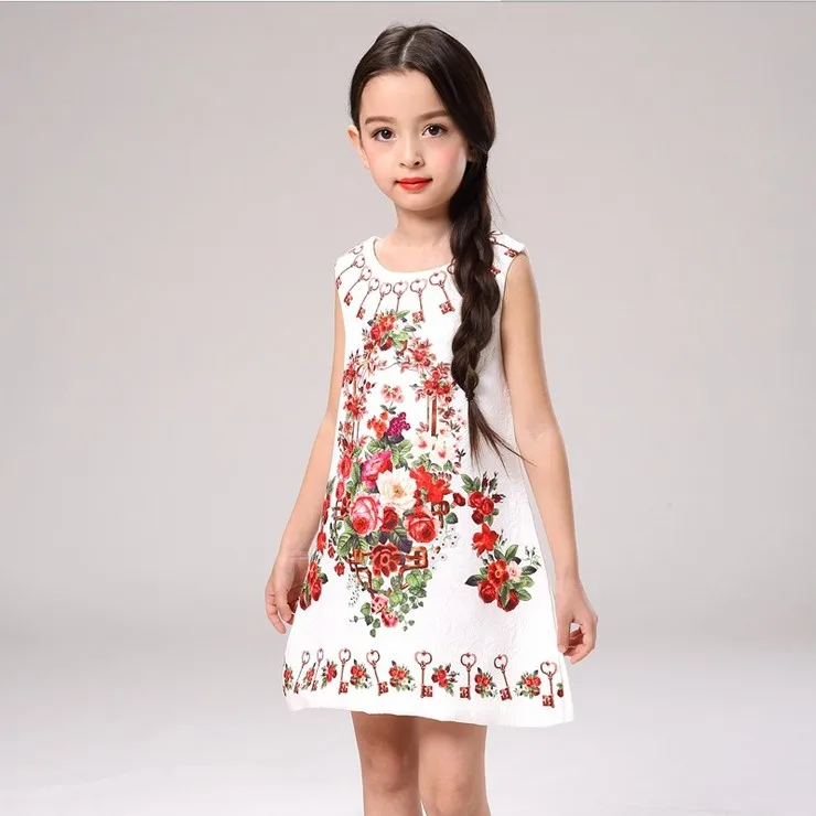 2018 весенне-летнее платье принцессы с королевским принтом для девочек, Детский сарафан с цветочным рисунком, импортные товары, детский