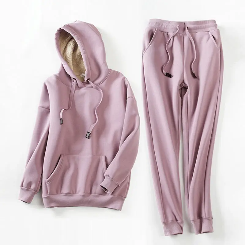 

Autumn And Winter Casual Sports Suit Pullover Hooded Lambswool Sweatshirt Women Plus Velvet Oversized Warm Thicken Hoodies Q1671