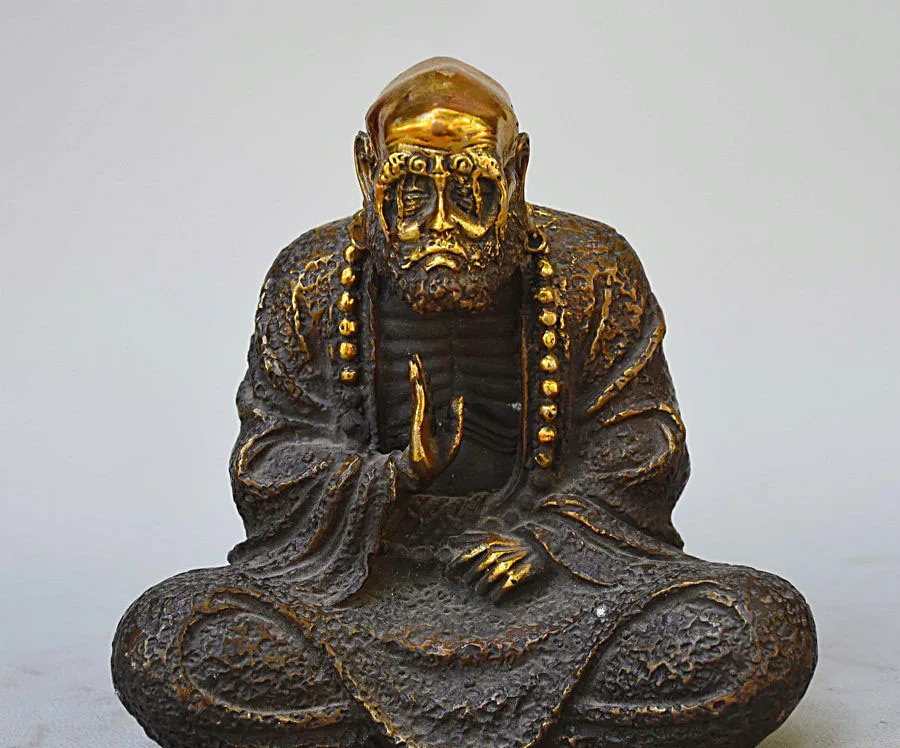 

China Buddhism Bronze Gilt Amitabha Arhat Damo Bodhidharma Dharma Buddha Statue