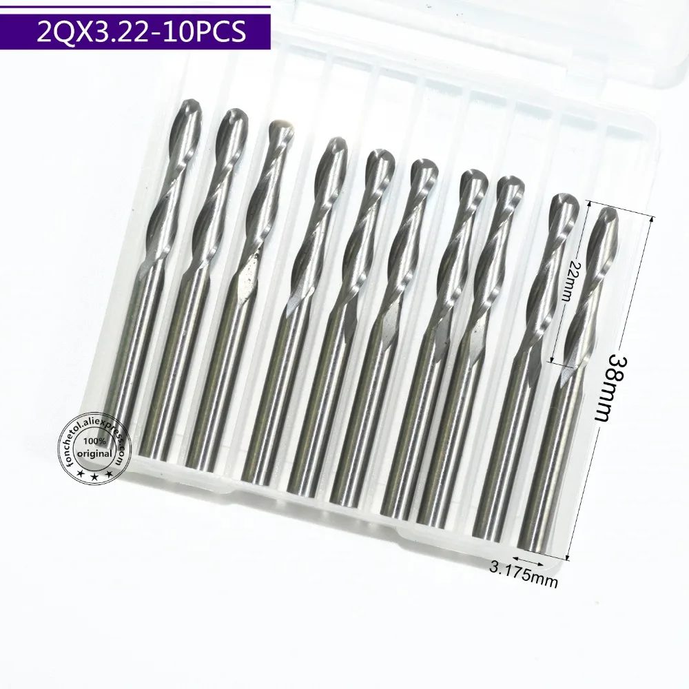 10Pcs 1//8/'/' 2 Flute 3.175mm Carbide CNC Ball Nose End Mill Bits 22mm Router Tool
