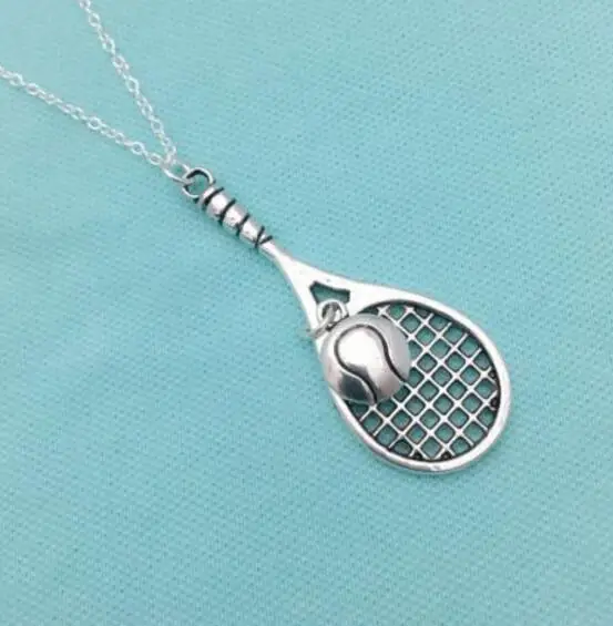 Vintage Silver Tennis Racket &Ball Necklaces Pendant Charms Statement