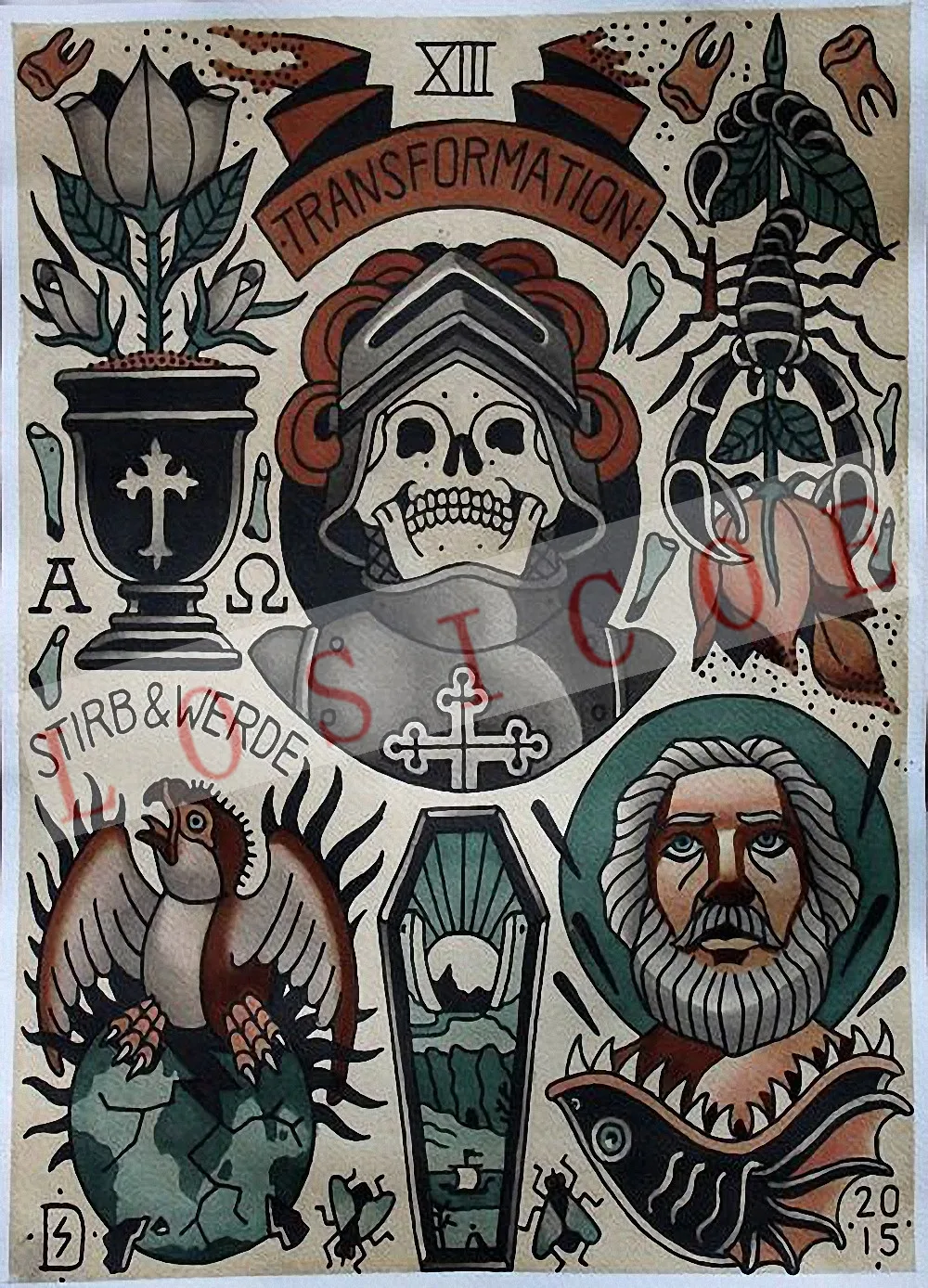 HD Vintage Kraft Paper Inkjet Print Poster Tattoos Design Mural Wall Sticker Hanging Painting Tattoo Parlor Decoration | Дом и сад