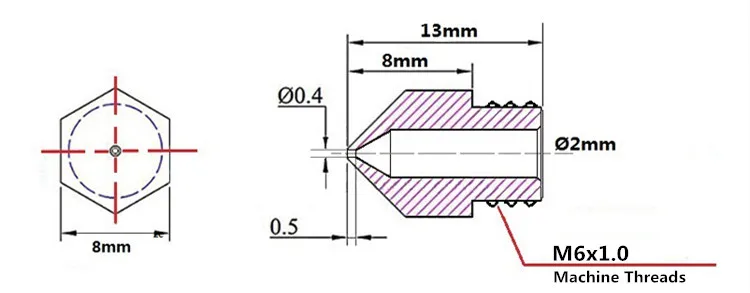 5 шт./лот 3D принтер MK8 сопло tronxy P802M P802E X3A X1 экструдер размер 0,2 мм 0,3 мм 0,4 мм 0,5 мм на выбор