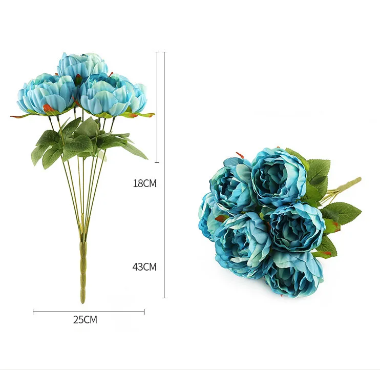 blue artificial flower silk peonies bouquet fake peony rose wedding bouquet home decor