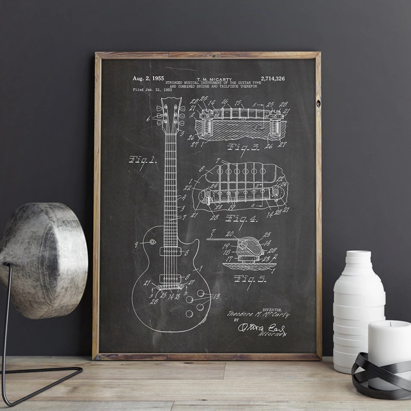 ВИНТАЖНЫЙ ПЛАКАТ Gibson Les Paul Guitar патент принты для украшения дома винтажная Картина