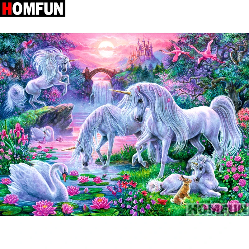 

HOMFUN Square/Round Drill 5D DIY Diamond Painting "Unicorn Animals" Embroidery Cross Stitch Full Rhinestone Decor A07017