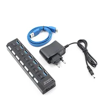 usb-хаб 3,0 Супер скорость 5 Гбит/с 7 портов USB 3,0 концентратор USB разветвитель с переключателем ВКЛ/ВЫКЛ для периферийных устройств компьютера