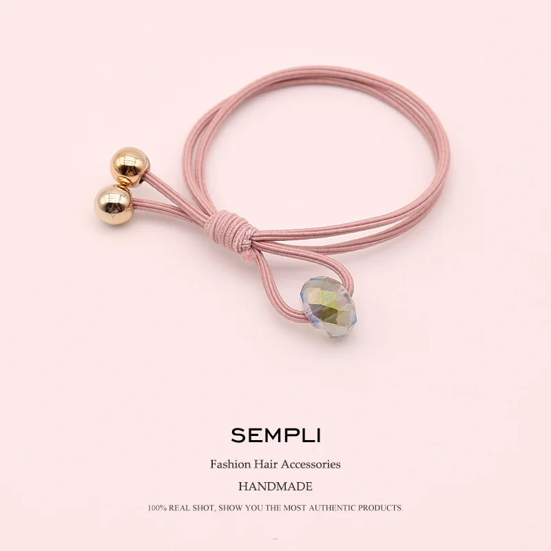 

Sempli Crystal Beads Nylon High Elastic Rubber Band For Women's and Kids Plastic Gold Beads Korean Style Women Hair Accessories