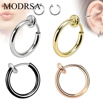 

MODRSA 2pcs Fake Earrings Hoop Non-pierced Nose Ring Stainless Steel Women Lip Ear Clip on Body Jewelry Faux Septum Clicker