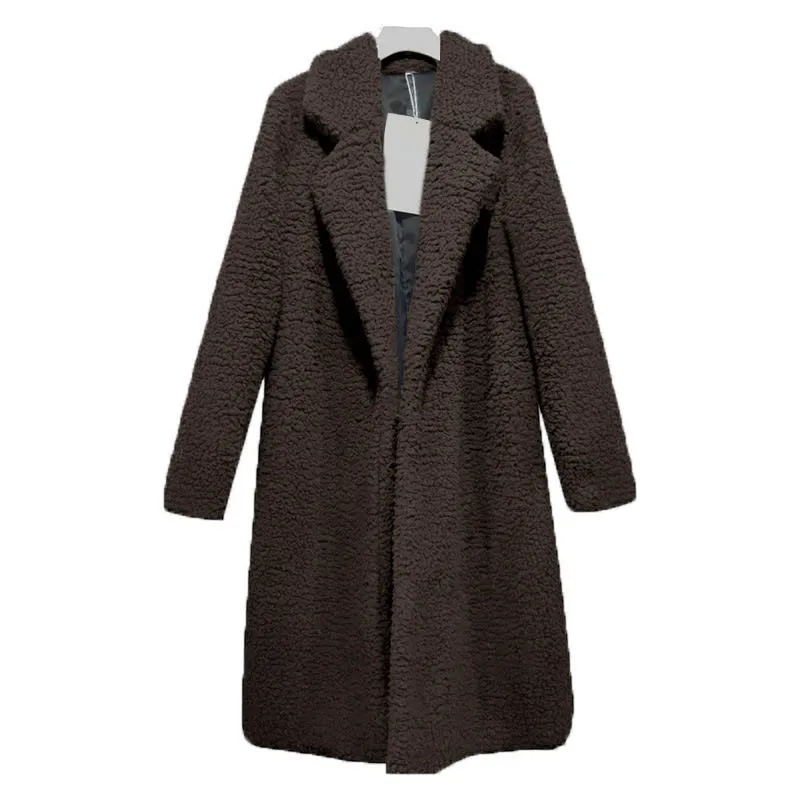 

Droppshiping Women Lady Top Coat Long Sleeve Warm Lapel Fashion Medium Length Solid Color For Winter dg88