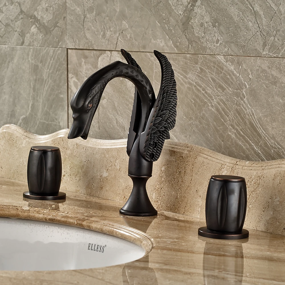 

Widespread 3pcs Oil Rubbed Bronze Bathroom Sink/Tub Faucet Double Handles Mixer Tap